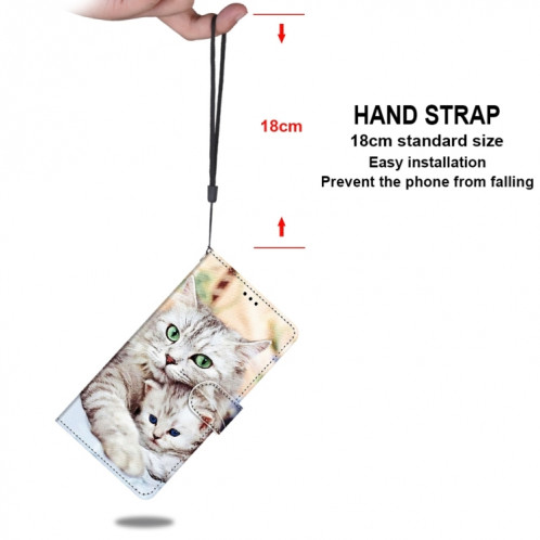 Dessin coloré Texture Texture Horizontale Étui en cuir PU avec support & carte Slots & Portefeuille et longe pour iPhone 13 Pro (Big Cat Holding Kitten) SH803E1740-07