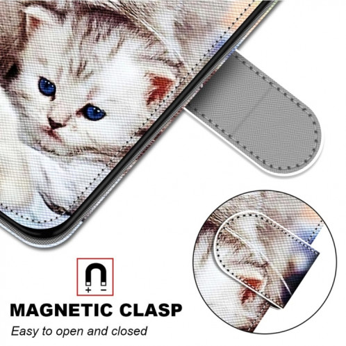 Dessin coloré Texture Texture Horizontale Étui en cuir PU avec support & carte Slots & Portefeuille et longe pour iPhone 13 Pro (Big Cat Holding Kitten) SH803E1740-07