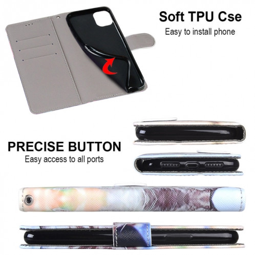 Dessin coloré Texture Texture Horizontale Étui en cuir PU avec support & carte Slots & Portefeuille et longe pour iPhone 13 Pro (Big Cat Holding Kitten) SH803E1740-07