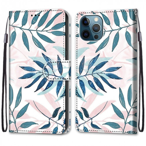 Dessin coloré Texture Croix Horizontal Flip PU Coque en cuir PU avec support & carte Slots & Portefeuille et longe pour iPhone 13 Pro (feuille verte rose) SH803F318-07