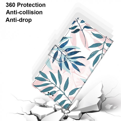 Dessin coloré Texture Croix Horizontal Flip PU Coque en cuir PU avec support & carte Slots & Portefeuille et longe pour iPhone 13 Pro (feuille verte rose) SH803F318-07