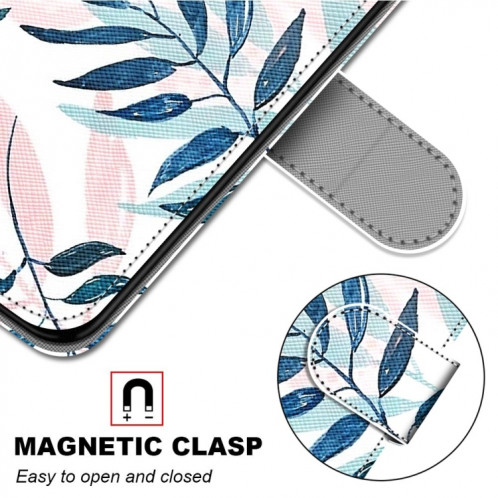 Dessin coloré Texture Croix Horizontal Flip PU Coque en cuir PU avec support & carte Slots & Portefeuille et longe pour iPhone 13 Pro (feuille verte rose) SH803F318-07
