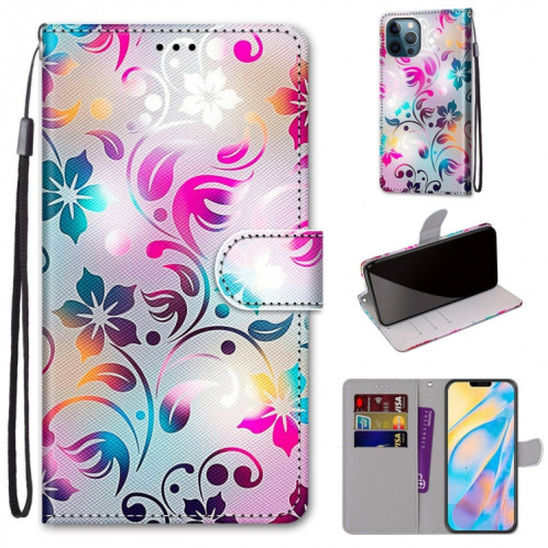 Dessin coloré Texture Croix Texture Horizontale Étui en cuir PU avec support & carte Slots & Portefeuille et longe pour iPhone 13 PRO (gradient fleur colorée) SH803G860-07