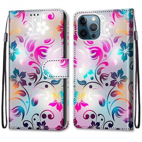 Dessin coloré Texture Croix Texture Horizontale Étui en cuir PU avec support & carte Slots & Portefeuille et longe pour iPhone 13 PRO (gradient fleur colorée) SH803G860-07