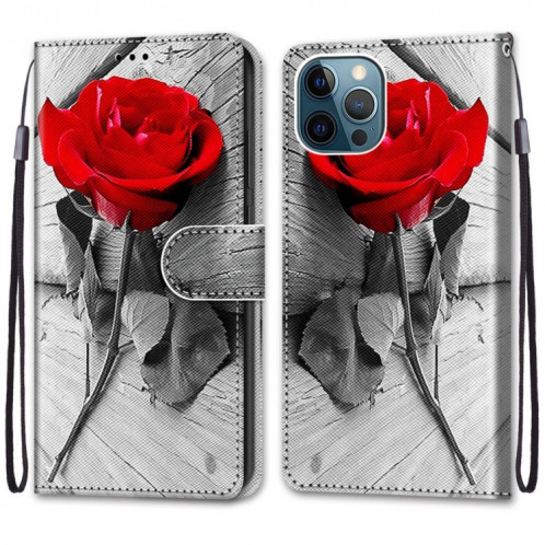 Dessin coloré Texture Croix Texture horizontale PU en cuir PU avec support & carte Slots & Portefeuille et longe pour iPhone 13 PRO (B10 Wood Rose rouge) SH803J550-07