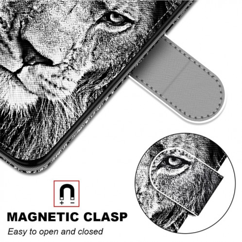 Dessin coloré Texture Croix Texture horizontale PU Coque en cuir PU avec porte-carte et portefeuille et lanière pour iPhone 13 Pro (tête de lion blanche noire B11) SH803K695-07