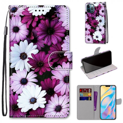 Dessin coloré Texture Texture Horizontale Étui en cuir PU avec support & carte Slots & Portefeuille et longe pour iPhone 13 PRO (Chrysanthemum rose blanc violet) SH803M663-07