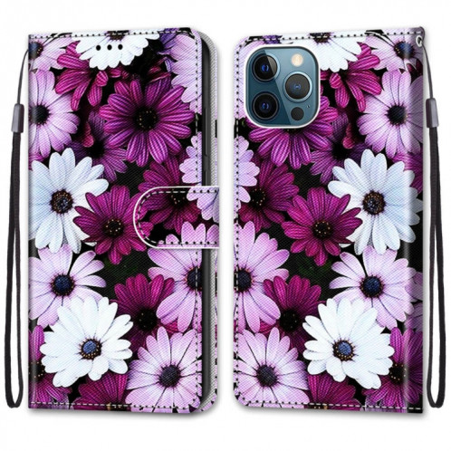 Dessin coloré Texture Texture Horizontale Étui en cuir PU avec support & carte Slots & Portefeuille et longe pour iPhone 13 PRO (Chrysanthemum rose blanc violet) SH803M663-07