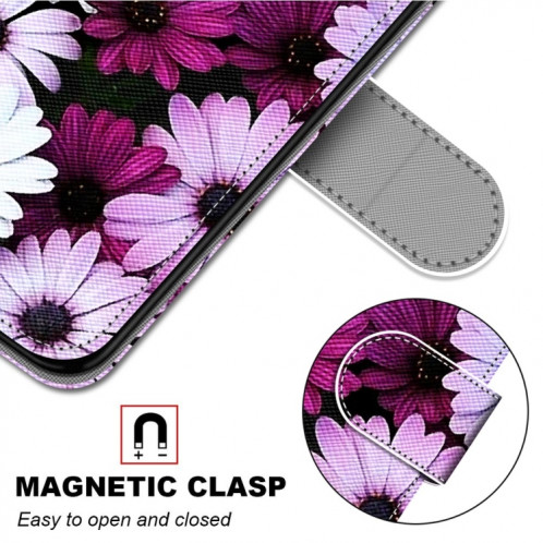 Dessin coloré Texture Texture Horizontale Étui en cuir PU avec support & carte Slots & Portefeuille et longe pour iPhone 13 PRO (Chrysanthemum rose blanc violet) SH803M663-07