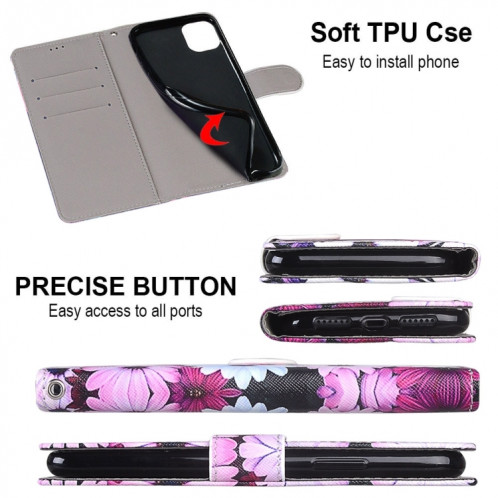 Dessin coloré Texture Texture Horizontale Étui en cuir PU avec support & carte Slots & Portefeuille et longe pour iPhone 13 PRO (Chrysanthemum rose blanc violet) SH803M663-07