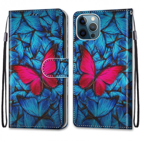 Dessin coloré Texture Texture horizontale Étui en cuir PU avec support & carte Slots & Portefeuille et longe pour iPhone 13 Pro (Butterfly rouge bleu) SH803N1997-07