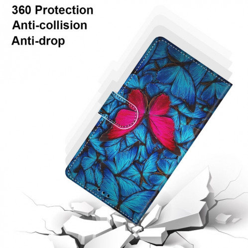 Dessin coloré Texture Texture horizontale Étui en cuir PU avec support & carte Slots & Portefeuille et longe pour iPhone 13 Pro (Butterfly rouge bleu) SH803N1997-07
