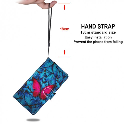 Dessin coloré Texture Texture horizontale Étui en cuir PU avec support & carte Slots & Portefeuille et longe pour iPhone 13 Pro (Butterfly rouge bleu) SH803N1997-07