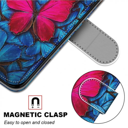 Dessin coloré Texture Texture horizontale Étui en cuir PU avec support & carte Slots & Portefeuille et longe pour iPhone 13 Pro (Butterfly rouge bleu) SH803N1997-07