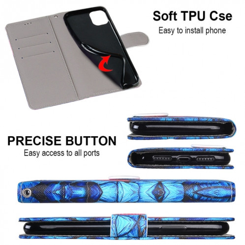 Dessin coloré Texture Texture horizontale Étui en cuir PU avec support & carte Slots & Portefeuille et longe pour iPhone 13 Pro (Butterfly rouge bleu) SH803N1997-07
