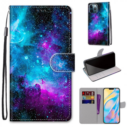 Dessin coloré Texture Croix Texture Horizontale Étui en cuir PU avec support & carte Slots & Portefeuille et longe pour iPhone 13 Pro (ciel étoilé vert violet) SH803O616-07
