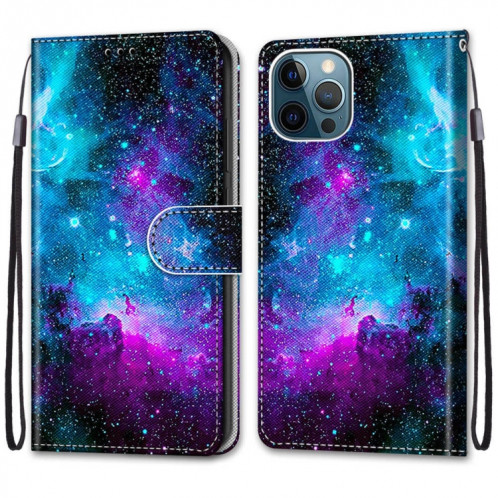 Dessin coloré Texture Croix Texture Horizontale Étui en cuir PU avec support & carte Slots & Portefeuille et longe pour iPhone 13 Pro (ciel étoilé vert violet) SH803O616-07