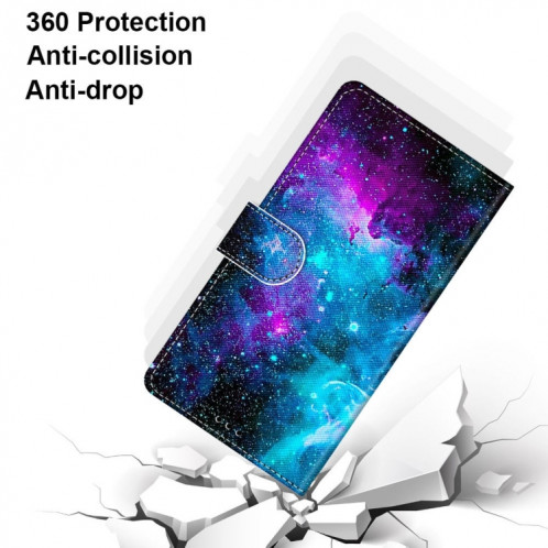 Dessin coloré Texture Croix Texture Horizontale Étui en cuir PU avec support & carte Slots & Portefeuille et longe pour iPhone 13 Pro (ciel étoilé vert violet) SH803O616-07
