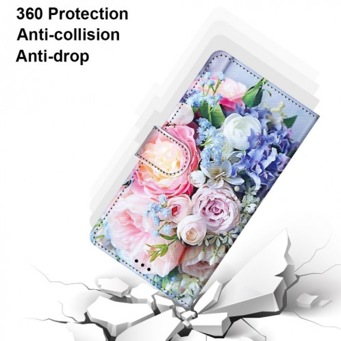 Dessin coloré Texture Croix Texture horizontale Boîtier en cuir PU avec porte-cartes et portefeuille et lanière pour iPhone 13 Pro (bouquet rose clair) SH803P393-07