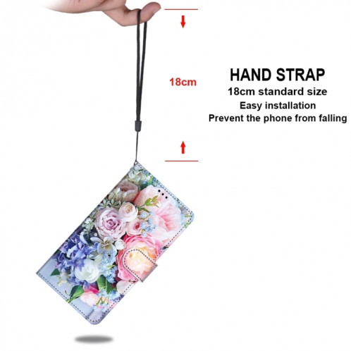 Dessin coloré Texture Croix Texture horizontale Boîtier en cuir PU avec porte-cartes et portefeuille et lanière pour iPhone 13 Pro (bouquet rose clair) SH803P393-07