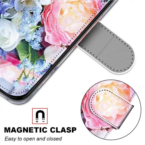 Dessin coloré Texture Croix Texture horizontale Boîtier en cuir PU avec porte-cartes et portefeuille et lanière pour iPhone 13 Pro (bouquet rose clair) SH803P393-07
