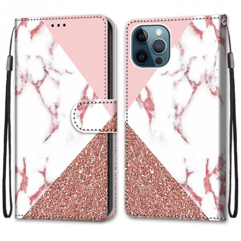 Dessin coloré Texture Croix Texture Horizontale Étui en cuir PU avec porte-carte et portefeuille et portefeuille pour iPhone 13 Pro (Texture en pierre rose) SH803Q1151-07