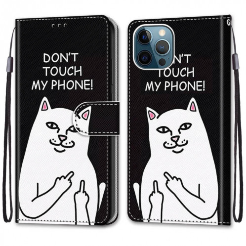 Dessin coloré Texture Croix Texture horizontale Étui en cuir PU avec support & carte Slots & Portefeuille et longe pour iPhone 13 PRO (Cat blanc moyen) SH803R1356-07