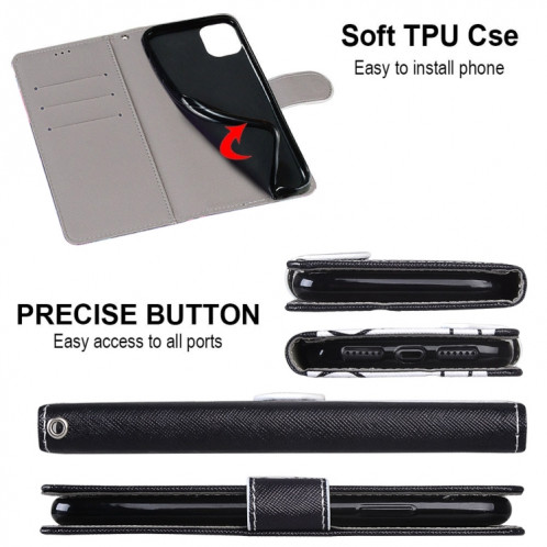 Dessin coloré Texture Croix Texture horizontale Étui en cuir PU avec support & carte Slots & Portefeuille et longe pour iPhone 13 PRO (Cat blanc moyen) SH803R1356-07