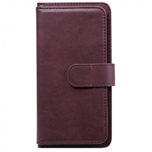 Boucle de cuivre magnétique multifonctionnel Boucle horizontale Flip Horizontal Couleur en cuir de couleur unie avec 10 fentes de cartes et portefeuille et cadre photo pour iPhone 13 (vin de vin) SH902A925-07
