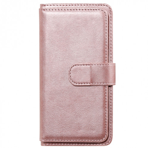 Boucle de cuivre magnétique multifonctionnel Boucle horizontale à bascule en cuir de couleur unie avec 10 fentes de cartes et portefeuille et cadre photo pour iPhone 13 (or rose) SH902F151-07