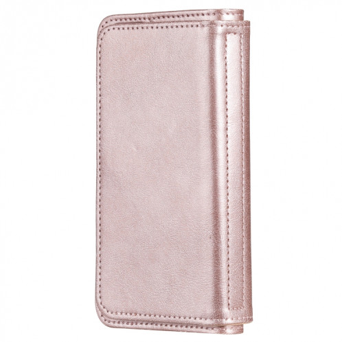 Boucle de cuivre magnétique multifonctionnel Boucle horizontale à bascule en cuir de couleur unie avec 10 fentes de cartes et portefeuille et cadre photo pour iPhone 13 (or rose) SH902F151-07