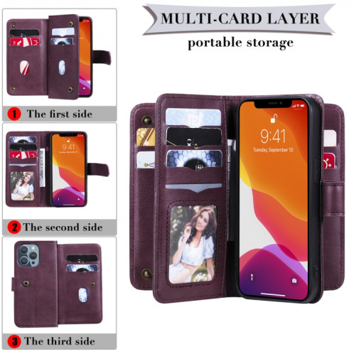 Boucle de cuivre magnétique multifonctionnel Boucle horizontale Flip en cuir de couleur unie avec 10 machines à sous 10 cartes et portefeuille et cadre photo pour iPhone 13 Pro (violet) SH903D1902-07