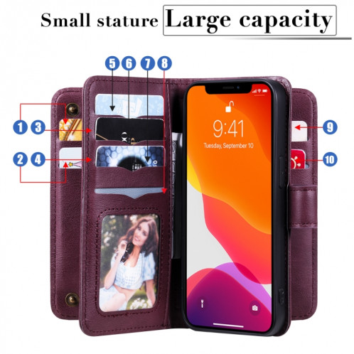 Boucle de cuivre magnétique multifonctionnel Boucle horizontale Flip en cuir de couleur unie avec 10 machines à sous 10 cartes et portefeuille et cadre photo pour iPhone 13 Pro (violet) SH903D1902-07