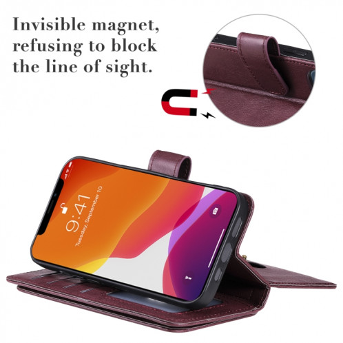 Boucle de cuivre magnétique multifonctionnel Boucle horizontale Flip en cuir de couleur unie avec 10 machines à sous 10 cartes et portefeuille et cadre photo pour iPhone 13 Pro (violet) SH903D1902-07