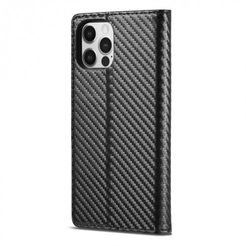 LC.Meekeke Carbon Fibre PU + TPU Horizontal Flip Coating Boîtier avec porte-carte et portefeuille pour iPhone 13 Pro (Vertical Black) SL103B994-07