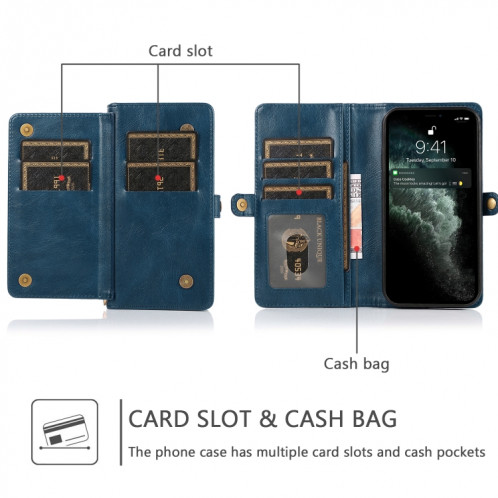 Boîtier de flip horizontal horizontal magnétique puissant avec machines à sous cartes et portefeuille pour iPhone 13 Pro (Bleu) SH403B1991-07