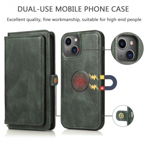 Boîtier en cuir horizontal horizontal amovible magnétique puissant avec machines à sous cartes et portefeuille pour iPhone 13 Pro (vert) SH403C1126-07