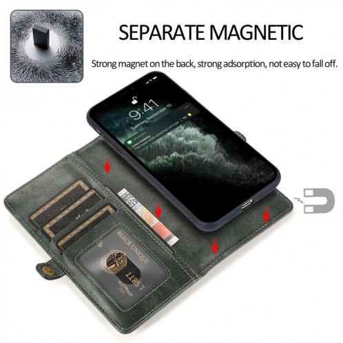 Boîtier en cuir horizontal horizontal amovible magnétique puissant avec machines à sous cartes et portefeuille pour iPhone 13 Pro (vert) SH403C1126-07