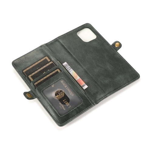 Boîtier en cuir horizontal horizontal amovible magnétique puissant avec machines à sous cartes et portefeuille pour iPhone 13 Pro (vert) SH403C1126-07