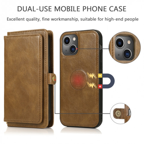 Boîtier en cuir horizontal horizontal brosé magnétique puissant avec machines à sous cartes et portefeuille pour iPhone 13 Pro (Brown) SH403D378-07