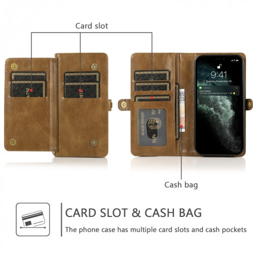 Boîtier en cuir horizontal horizontal brosé magnétique puissant avec machines à sous cartes et portefeuille pour iPhone 13 Pro (Brown) SH403D378-07