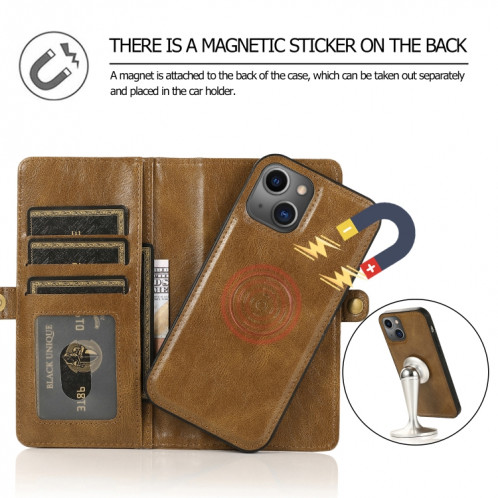 Boîtier en cuir horizontal horizontal brosé magnétique puissant avec machines à sous cartes et portefeuille pour iPhone 13 Pro (Brown) SH403D378-07