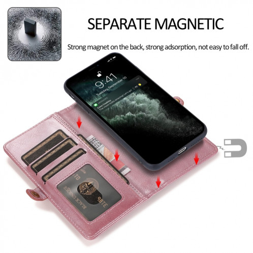 Boîtier en cuir horizontal horizontal magnétique puissant avec machines à sous et portefeuille pour iPhone 13 Pro (Rose Gold) SH403F816-07