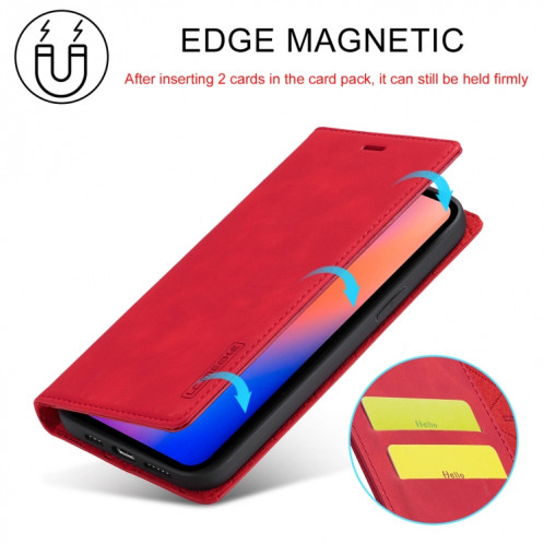 LC.IMEEKE STRANCHE Magnetic Pu + Matte TPU TPU Horizontal Horizontal Horizan Coque avec porte-cartes et portefeuille pour iPhone 13 (rouge) SL702B1519-07
