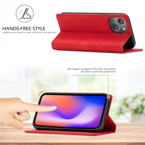 LC.IMEEKE STRANCHE Magnetic Pu + Matte TPU TPU Horizontal Horizontal Horizan Coque avec porte-cartes et portefeuille pour iPhone 13 (rouge) SL702B1519-07