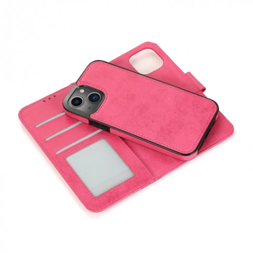 Étui de cuir horizontal horizontal rétro 2 en 1 avec des machines à roulettes et portefeuille pour iPhone 13 (rose) SH801A1490-08