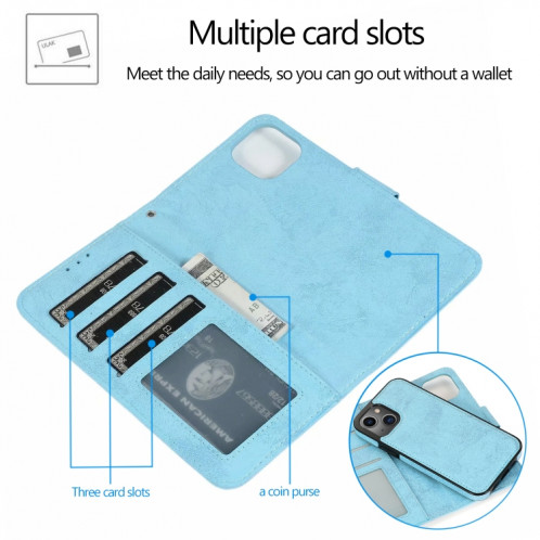 Étui de cuir horizontal horizontal rétro 2 en 1 avec des machines à roulettes et portefeuille pour iPhone 13 (bleu) SH801B991-08