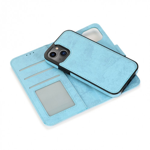 Étui de cuir horizontal horizontal rétro 2 en 1 avec des machines à roulettes et portefeuille pour iPhone 13 (bleu) SH801B991-08