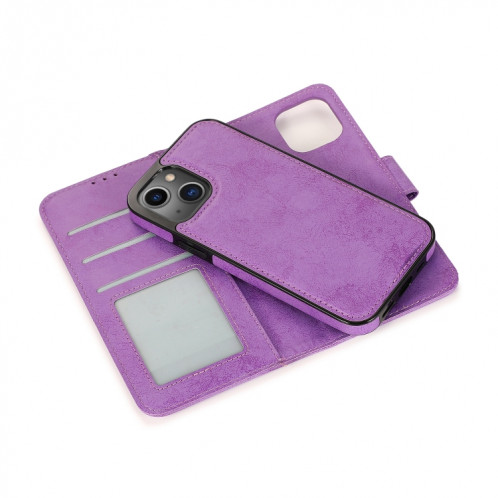 Étui de cuir horizontal horizontal rétro 2 en 1 avec des machines à roulettes et portefeuille pour iPhone 13 (violet) SH801C1459-08