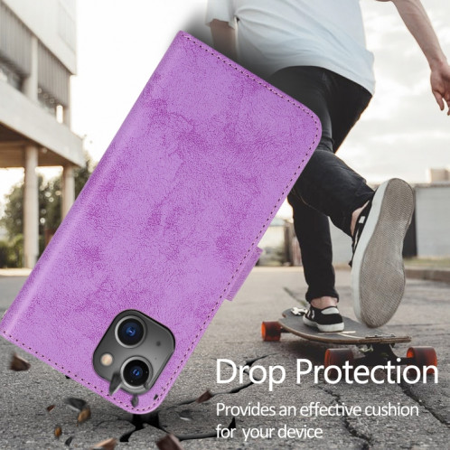 Rétro 2 en 1 étui en cuir horizontal horizontal détachable avec machines à sous cartes et portefeuille pour iPhone 13 Pro (violet) SH803C1467-08